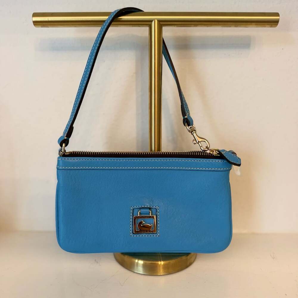 Dooney & Bourke Pebble Grain Small Slim Wristlet Blue Leather
